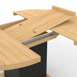 Table à manger ronde extensible 4-8 personnes noir et bois