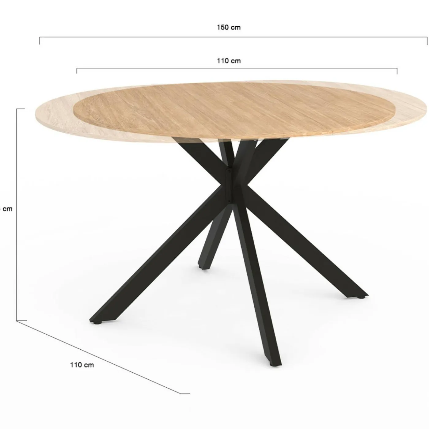 Table à manger ronde extensible noir et bois pour 6-8 personnes