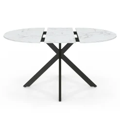 Table à manger ronde extensible plateau effet marbre 110-150 cm 4-8 personnes pied araignée métal noir