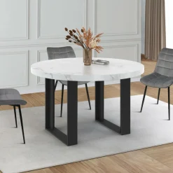 Table à manger ronde extensible de 110-150 cm pour 4 à 6 personnes à l’effet marbre