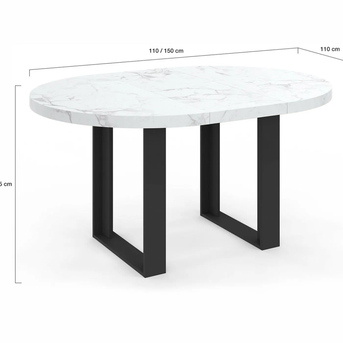 Table à manger ronde extensible de 110-150 cm pour 4 à 6 personnes à l’effet marbre