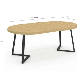 Table à manger ronde extensible 110-200 cm 4-10 personnes en bois et pieds noirs