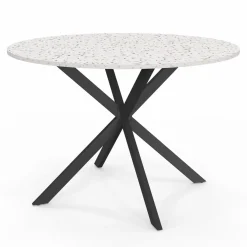 Table à manger ronde plateau effet terrazzo et noir 110 cm