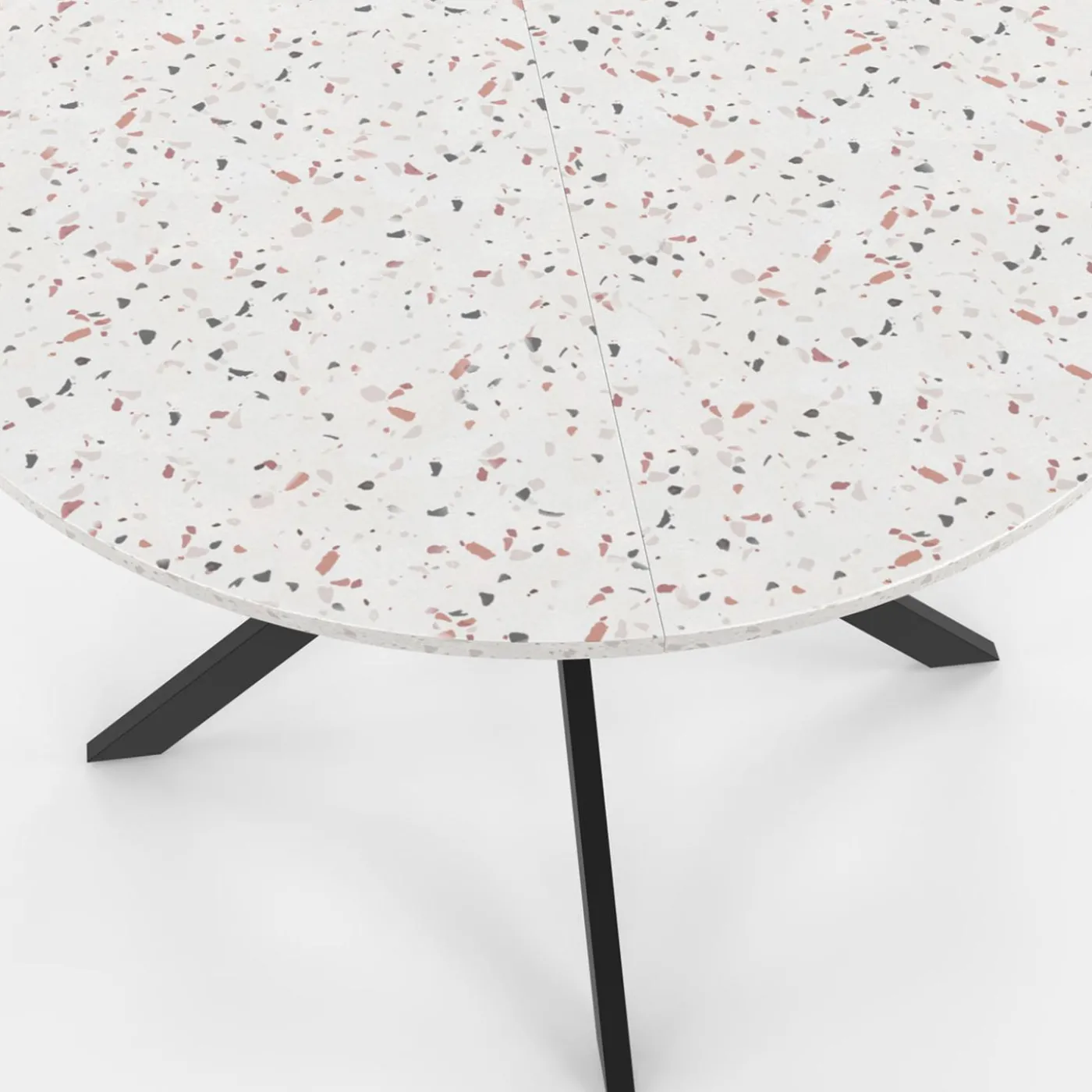 Table à manger ronde plateau effet terrazzo et noir 110 cm
