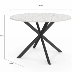 Table à manger ronde plateau effet terrazzo et noir 110 cm