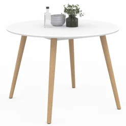 Table à manger ronde scandinave 110 cm blanc