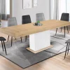 Table avec pied central bois et blanc extensible