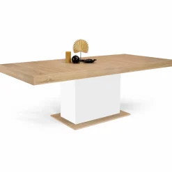 Table avec pied central bois et blanc extensible