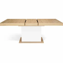 Table avec pied central bois et blanc extensible
