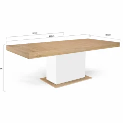 Table avec pied central bois et blanc extensible