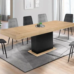 Table avec pied central bois et noir extensible