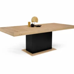 Table avec pied central bois et noir extensible