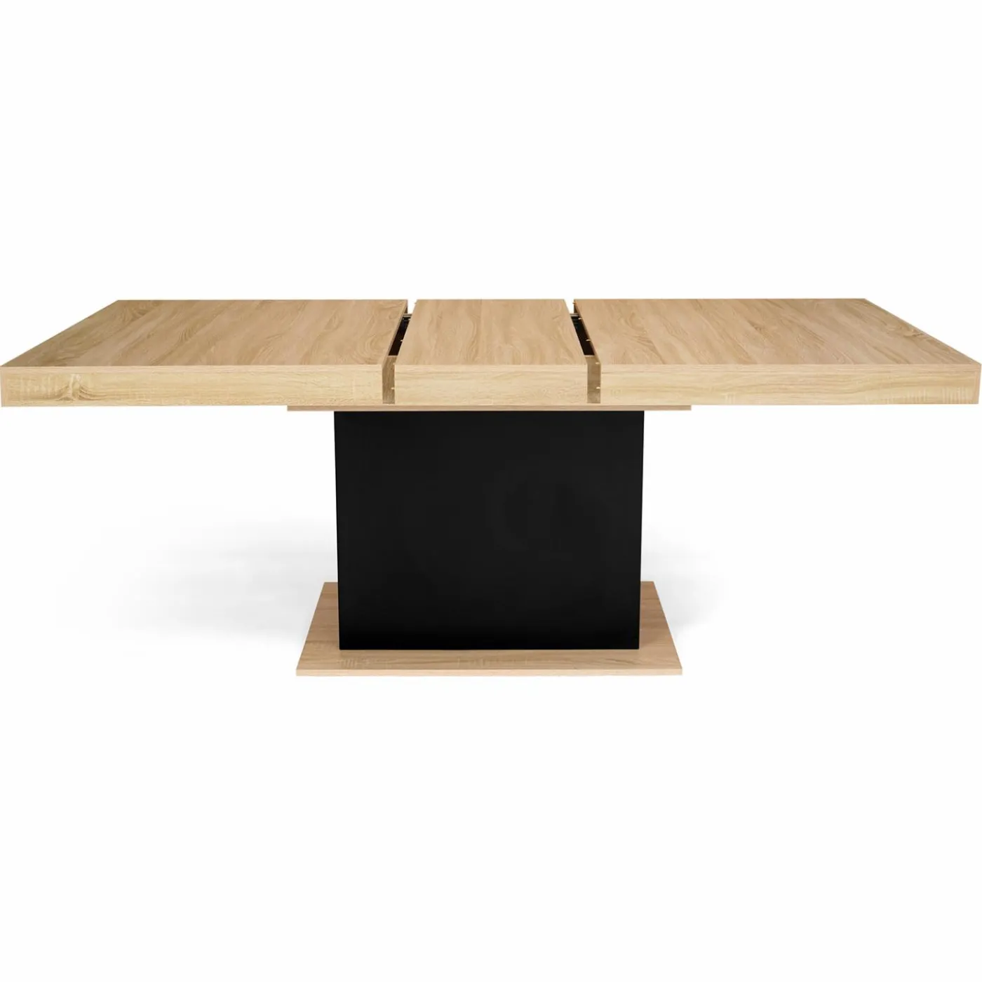 Table avec pied central bois et noir extensible