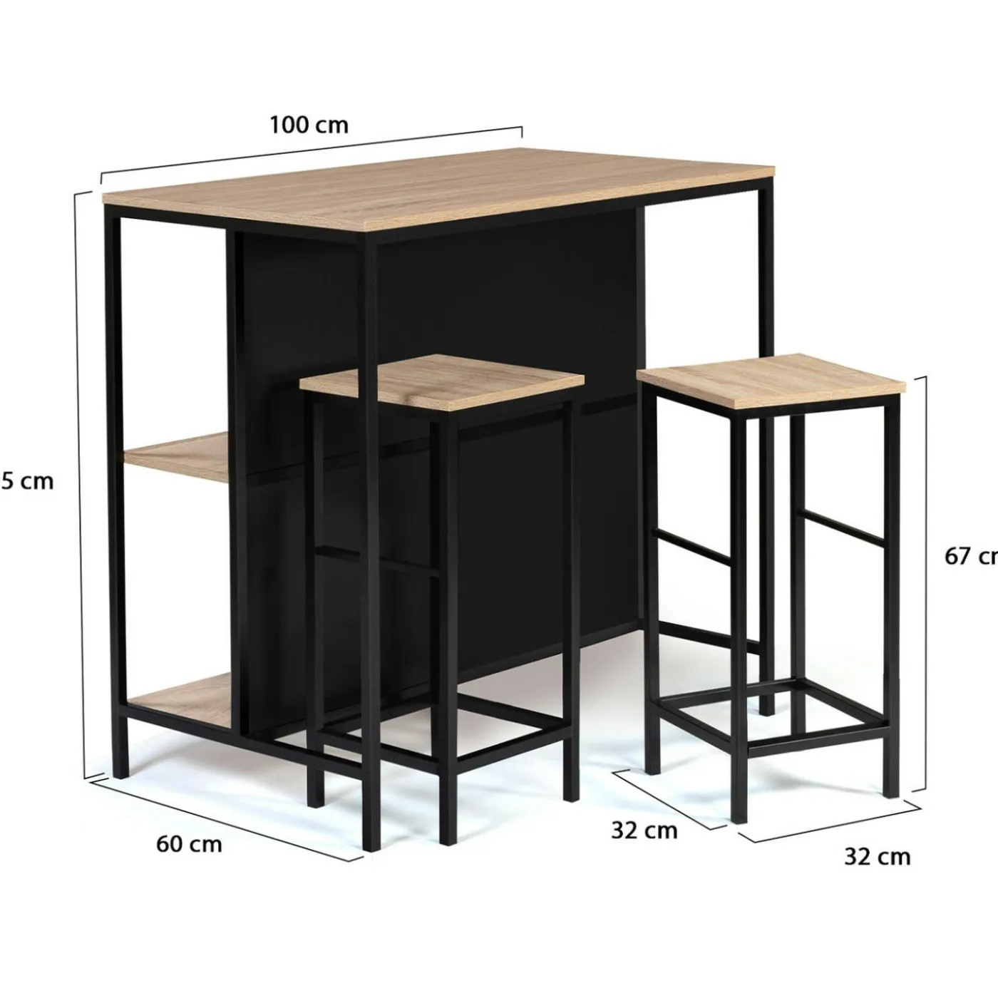 Table bar industriel 2 tabourets