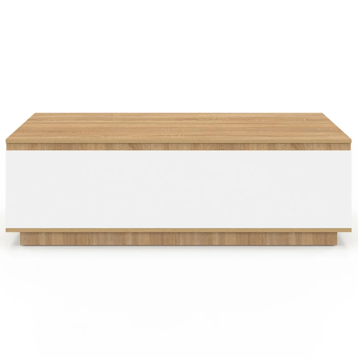 Table basse 110 cm avec porte façon hêtre et blanc