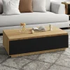 Table basse 110 cm avec porte façon hêtre et noir