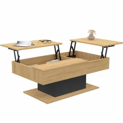 Table basse 2 plateaux relevables bois et noir