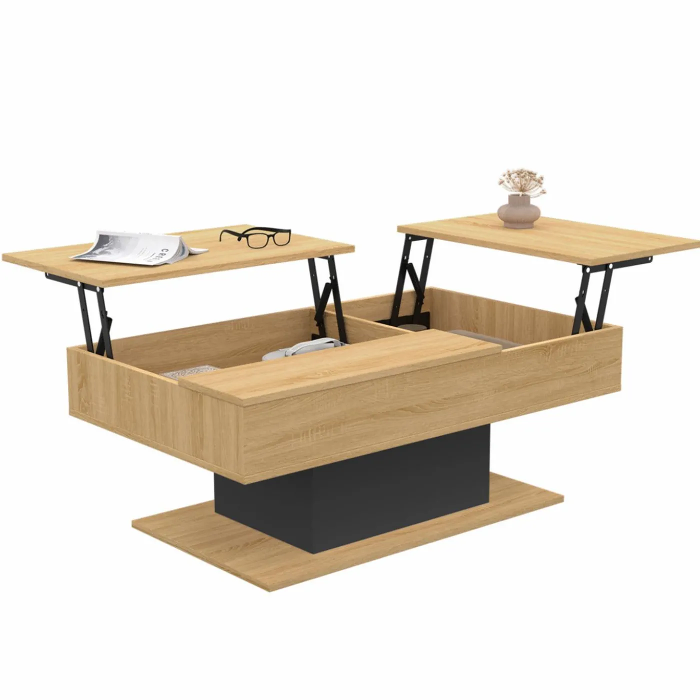 Table basse 2 plateaux relevables bois et noir