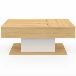 Table basse 2 plateaux relevables bois et blanc