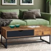 Table basse 2 tiroirs style industriel effet bois vieilli