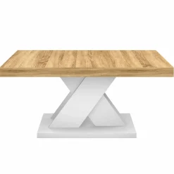 Table basse avec plateau bois et pied en X blanc