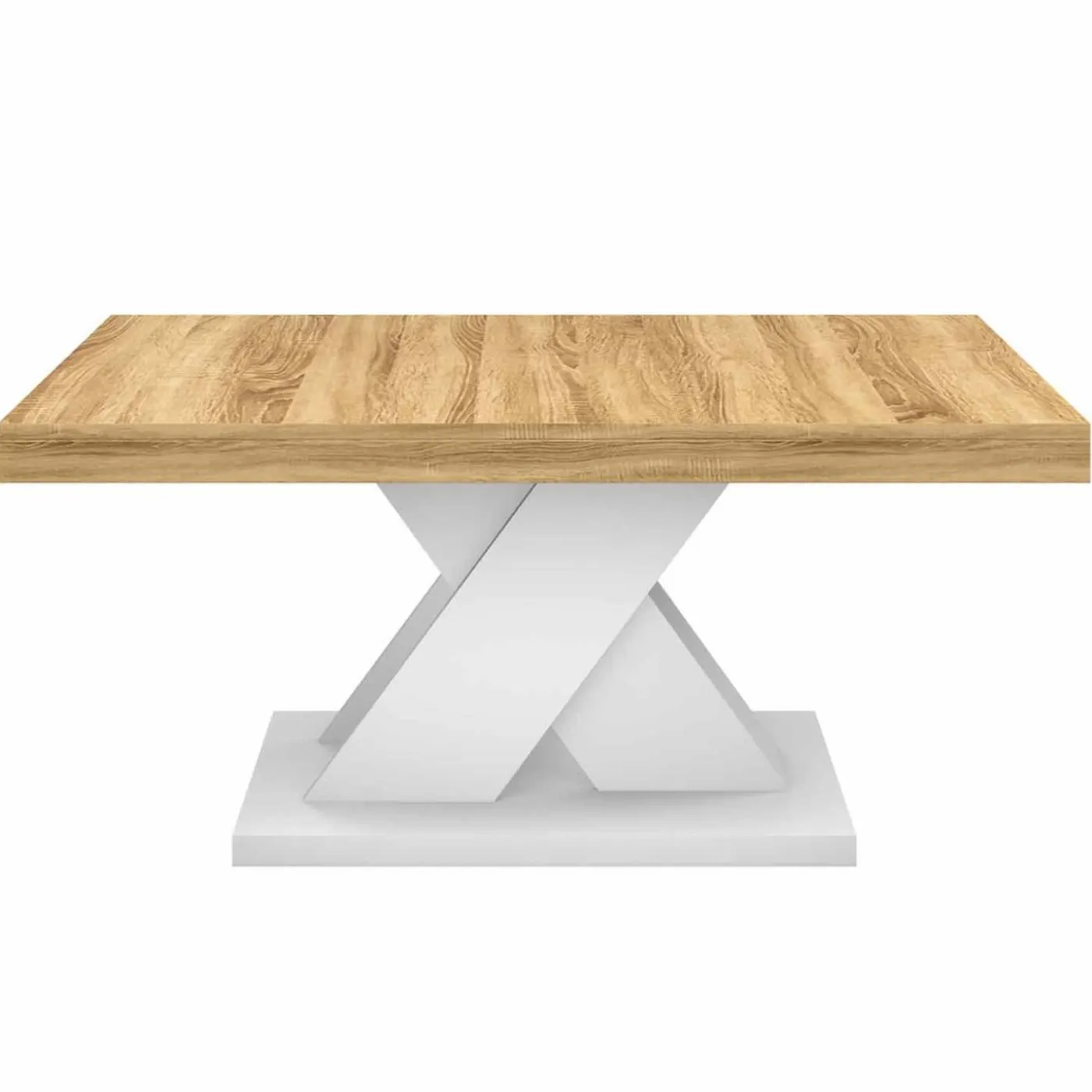 Table basse avec plateau bois et pied en X blanc