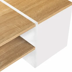 Table basse avec rangement bar 110 cm bois imitation hêtre et blanc
