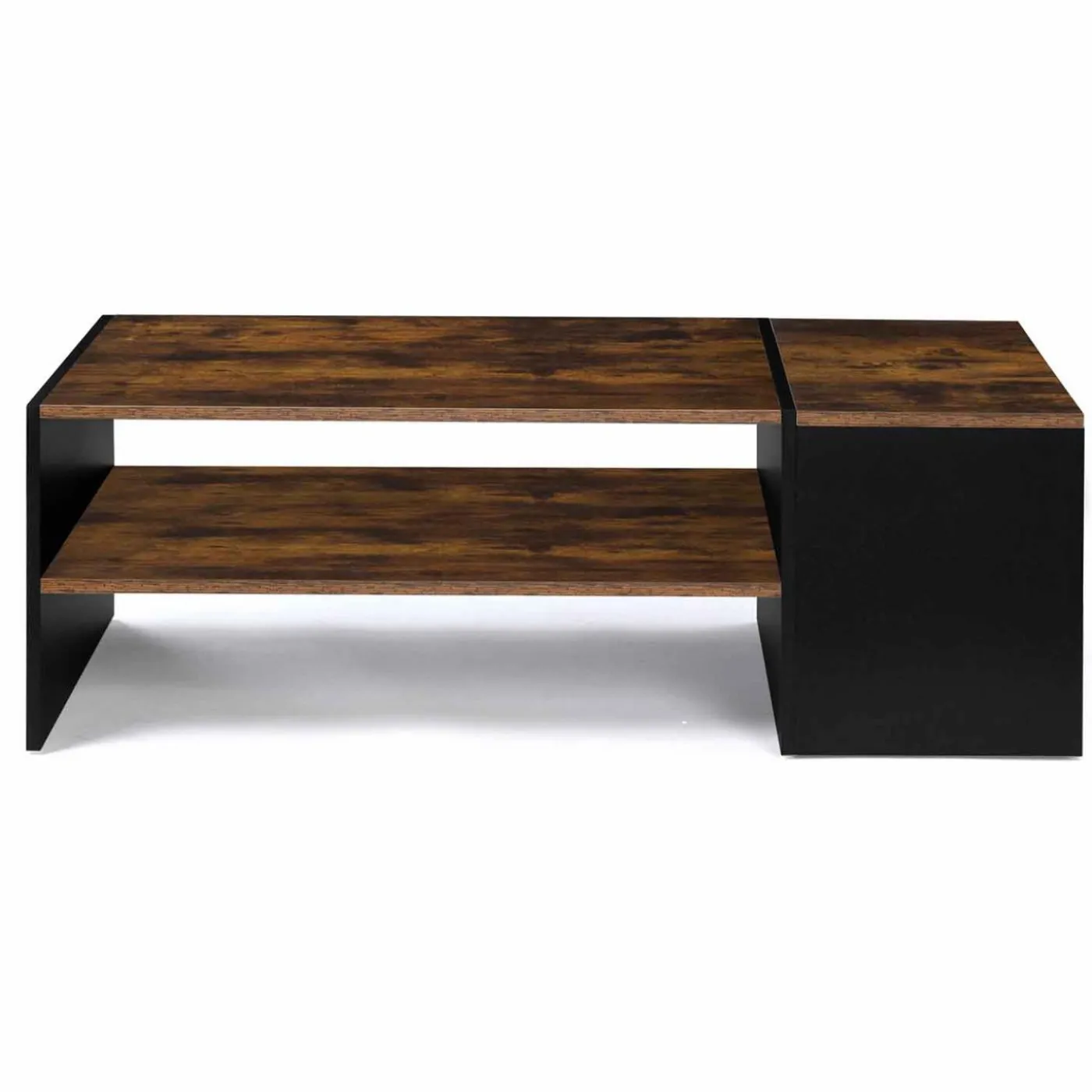 Table basse bar avec coffre bois foncé et noir