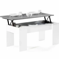 Table basse bois blanc plateau relevable effet béton