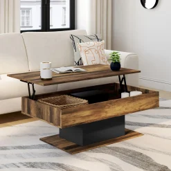 Table basse bois effet vieilli et noir