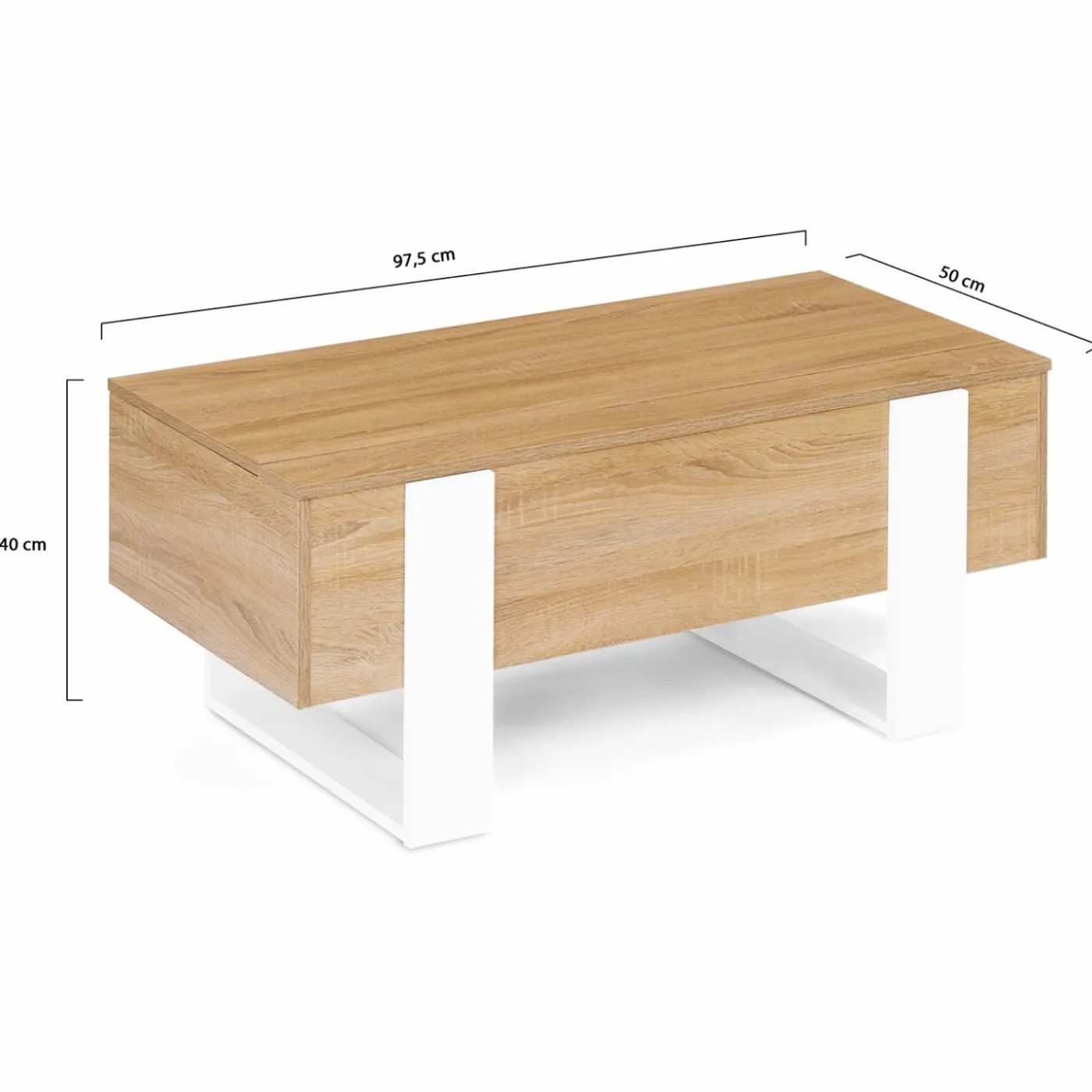 Table basse bois et blanc avec plateau relevable