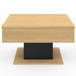 Table basse carrée bois et noir avec plateau relevable