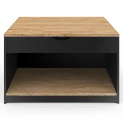 Table basse carrée noire avec plateau relevable et coffre bois