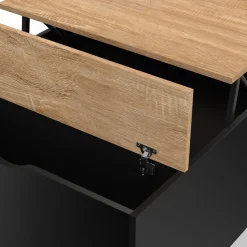 Table basse carrée noire avec plateau relevable et coffre bois