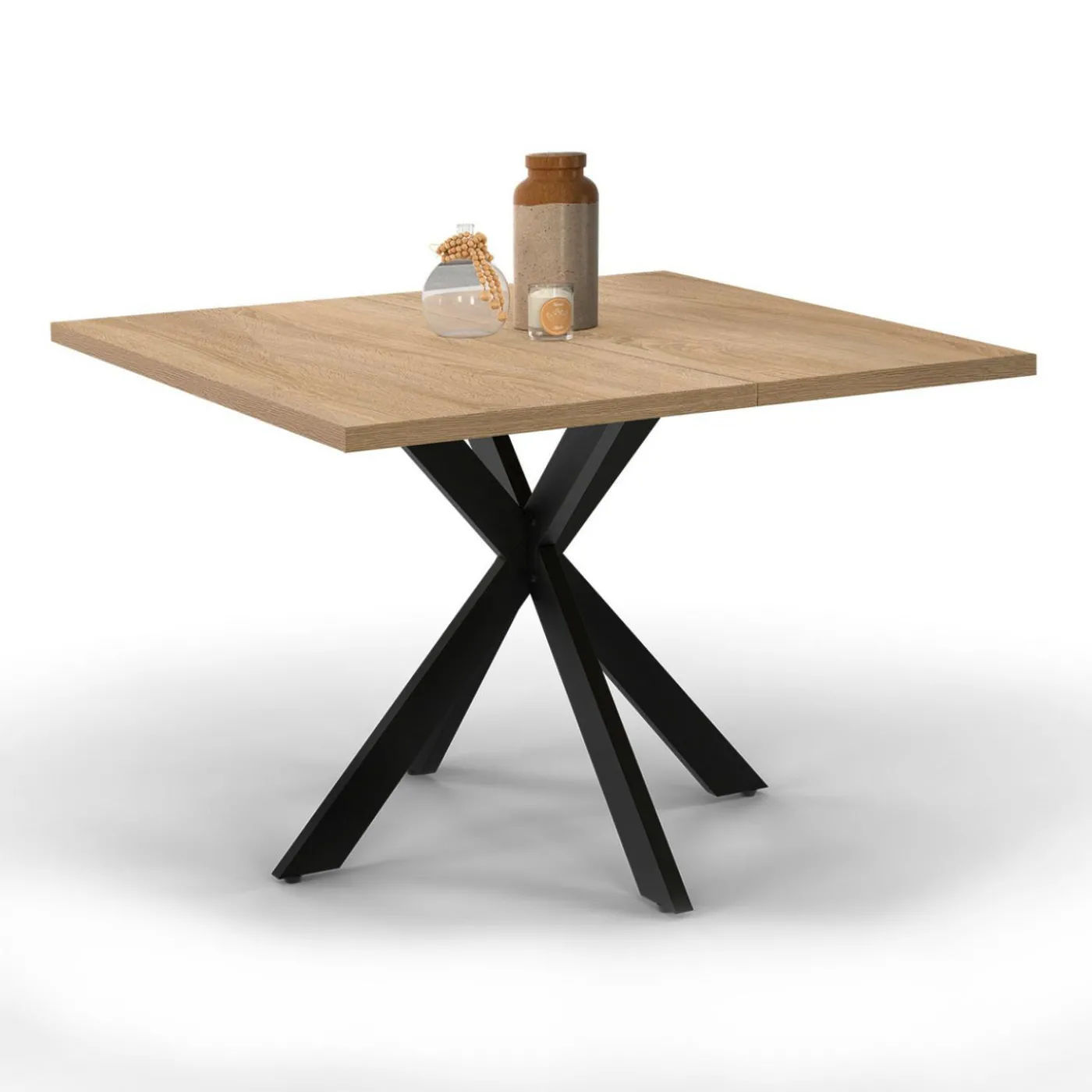 Table basse carrée pied araignée 70 cm bois et noir