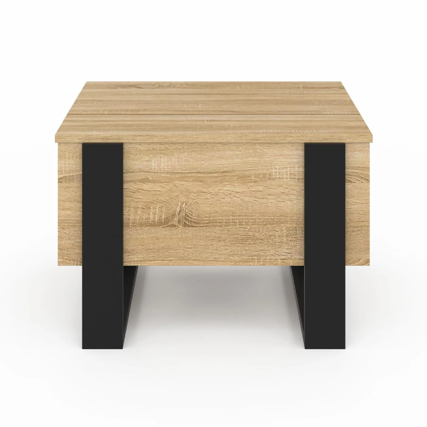 Table basse carrée plateau relevable bois et noir