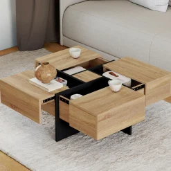 Table basse carrée tiroirs bois noir