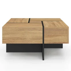 Table basse carrée tiroirs bois noir