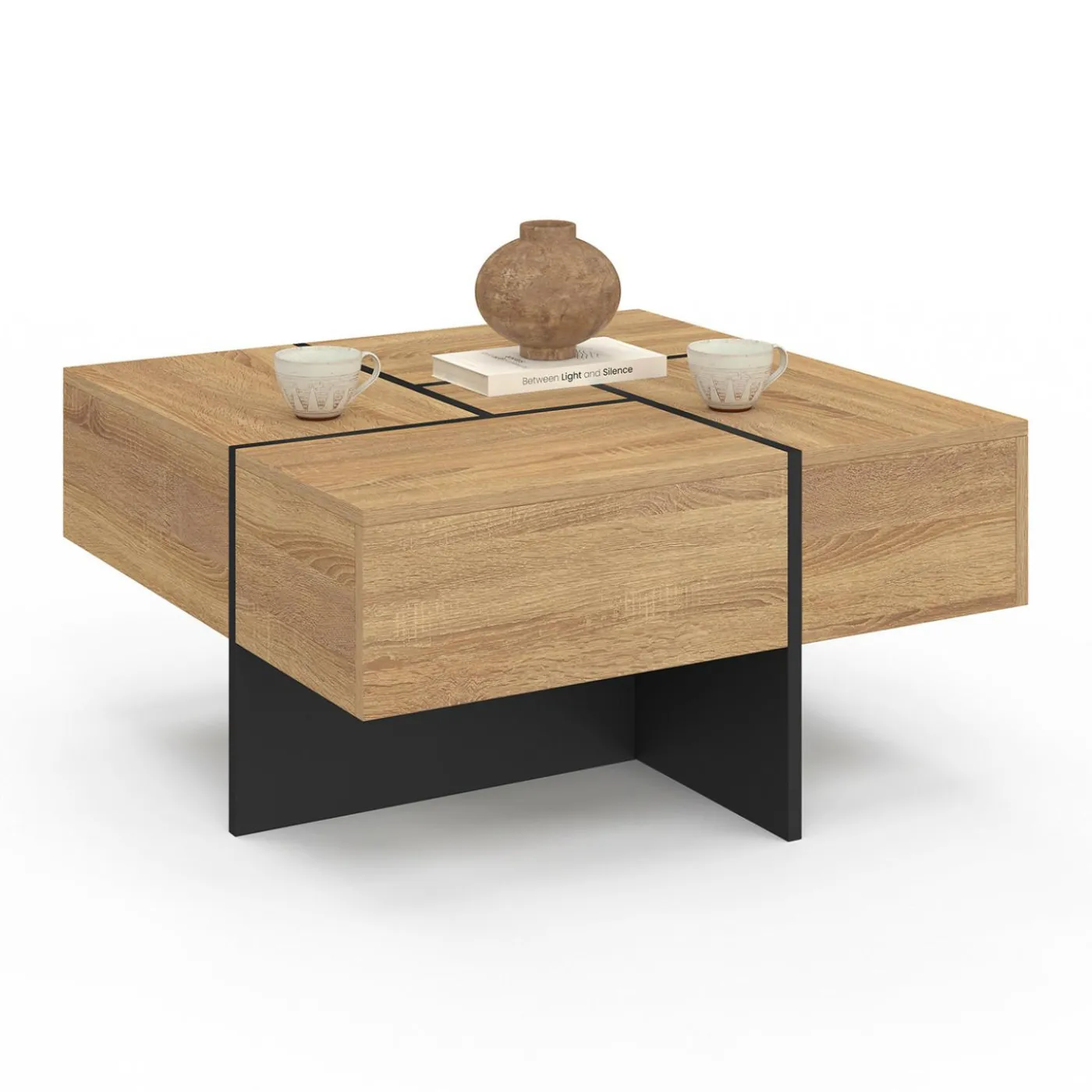 Table basse carrée tiroirs bois noir