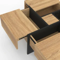 Table basse carrée tiroirs bois noir