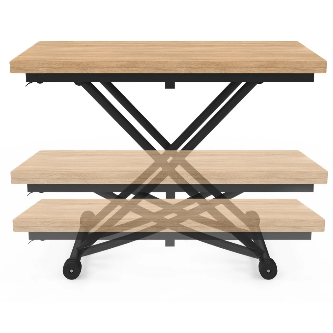 Table basse convertible en table à manger industrielle
