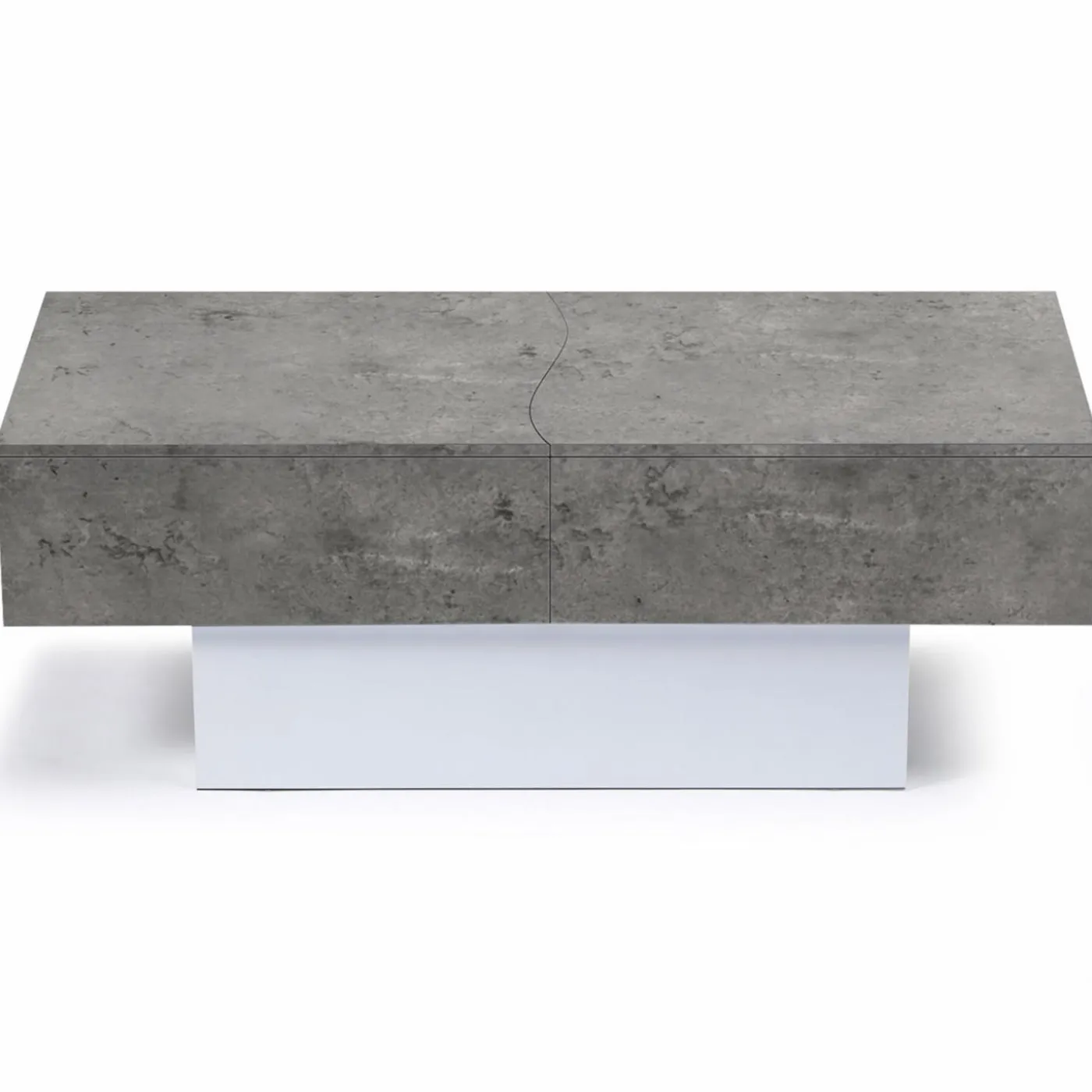 Table basse coulissante en bois blanc et plateau effet béton