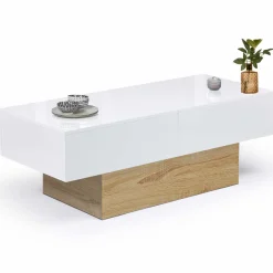 Table basse design blanche avec rangement mini bar intégré