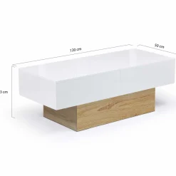 Table basse design blanche avec rangement mini bar intégré