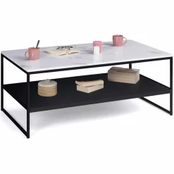Table basse effet marbre double plateau