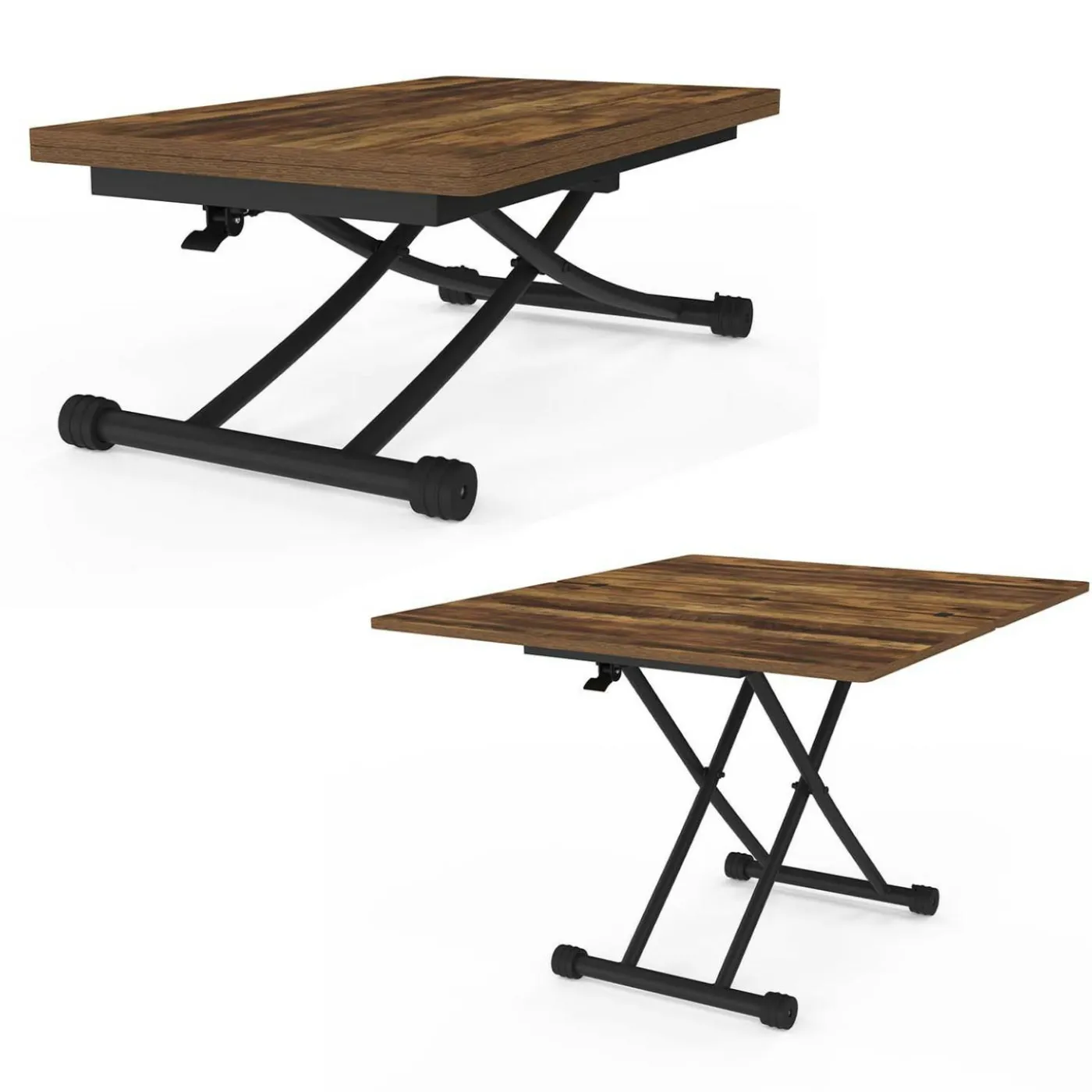 Table basse industrielle relevable bois foncé et noir