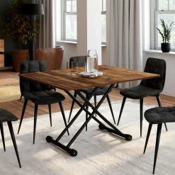 Table basse industrielle relevable bois foncé et noir