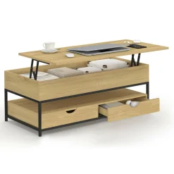 Table basse industrielle rectangulaire plateau relevable