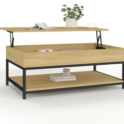 Table basse industrielle plateau relevable avec étagère