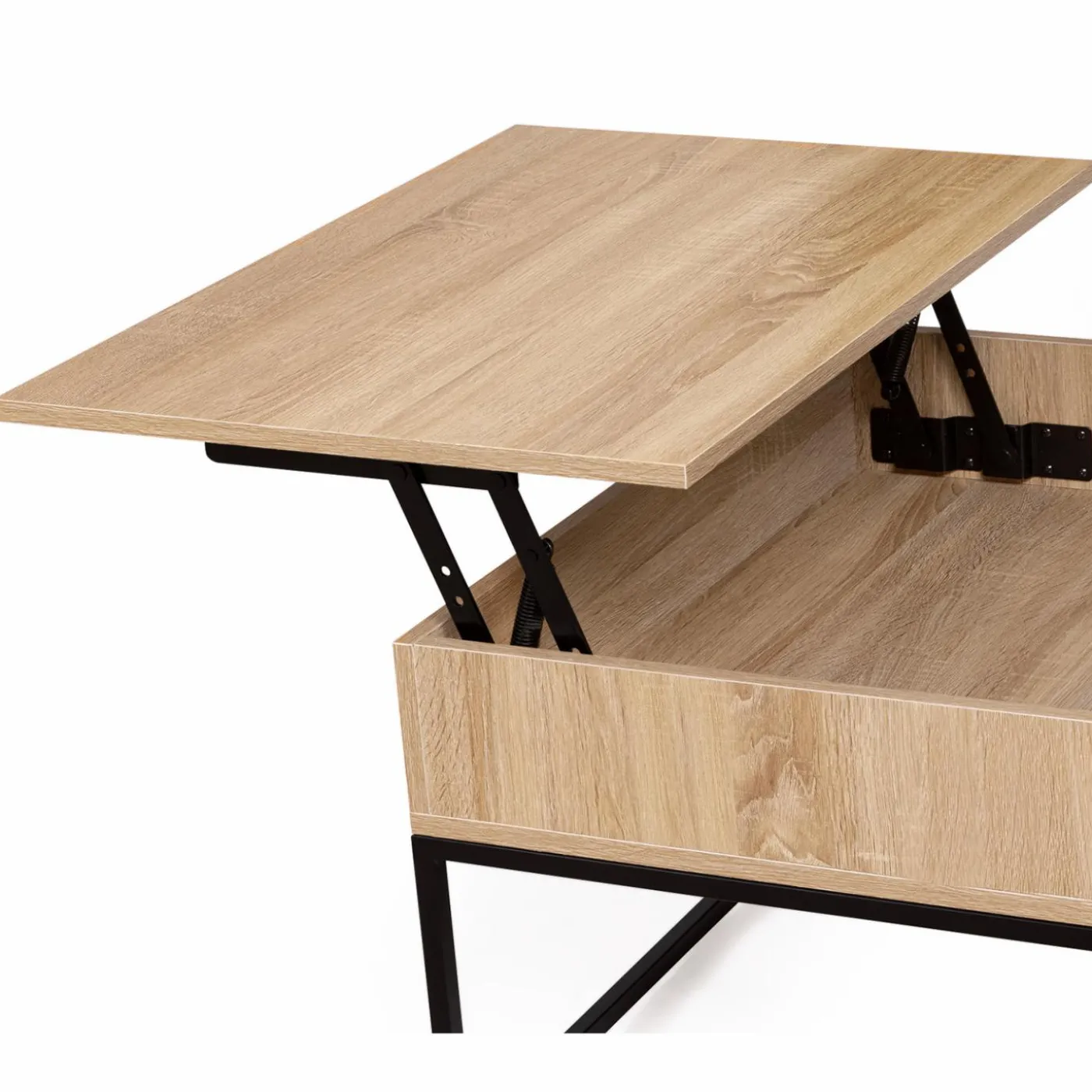 Table basse industrielle carrée avec plateau relevable